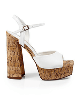 White platform wedges with cork heel and open toe