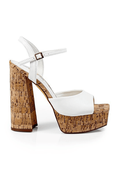 White platform wedges with cork heel and open toe