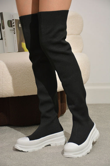 Revolution Over The Knee Boots (Black) - Palazzo Couture Online