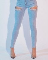 Rhianna Cut out Crystal Cascade - Light Blue Denim - Palazzo Couture Online