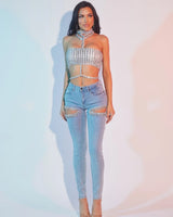Elegant Light Blue Denim stylish jeans styled for going out look