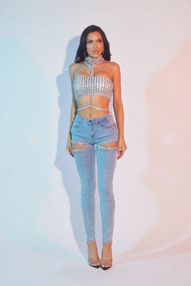 Elegant Light Blue Denim stylish jeans styled for going out look