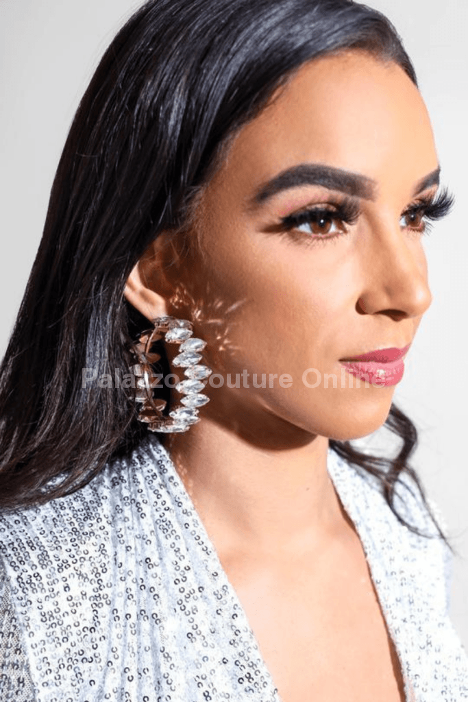 Rhinestone Bold Hoops One Size / Silver Earrings