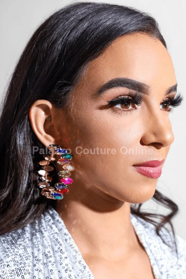 Rhinestone Hoop Earrings with Bold Statement Crystal Design - view 2