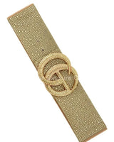 Rhinestone GO Buckle Elastic Belt (Gold) for women - fashion belt by Palazzo Couture