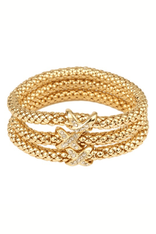 Rhinestone Caviar Multi Stackable Bracelet (Gold) Gold