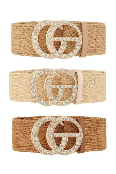 Rhinestone GO Charm Elastic Belt (Cognac) - stylish belt for dresses and outfits