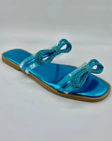 Rhinestone Double Bow Clear Strap Sandals (Turquoise) for women - stylish heels by Palazzo Couture