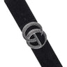 Rhinestone GO buckle elastic belt in black with crystal embellishments - women's statement waist belt front view