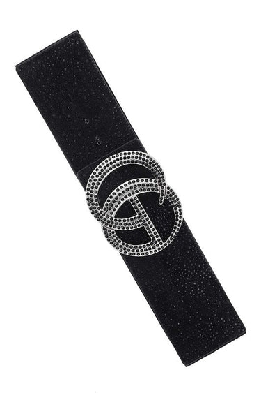 Rhinestone GO Buckle Elastic Belt - Black - Palazzo Couture Online