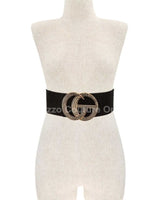 Rhinestone GO Buckle Elastic Belt (Black) - Palazzo Couture Online