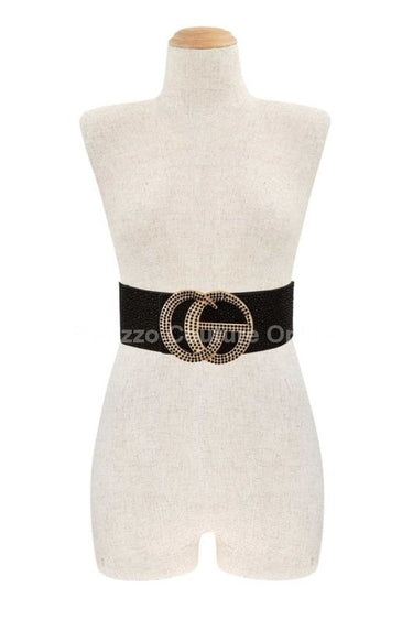 Rhinestone GO Buckle Elastic Belt (Black) - Palazzo Couture Online