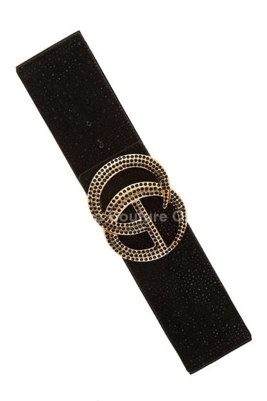 Rhinestone GO Buckle Elastic Belt (Black) - Palazzo Couture Online