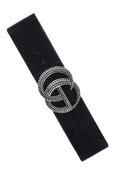 Rhinestone GO Buckle Elastic Belt - Black - Palazzo Couture Online