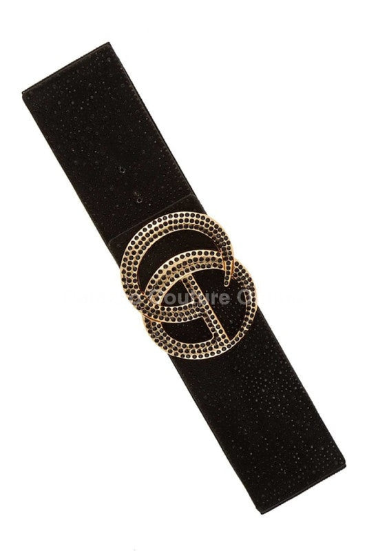 Rhinestone Go Buckle Elastic Belt (Black) Black / One Size