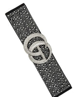 Rhinestone GO Buckle Elastic Belt - Black/Clear - Palazzo Couture Online