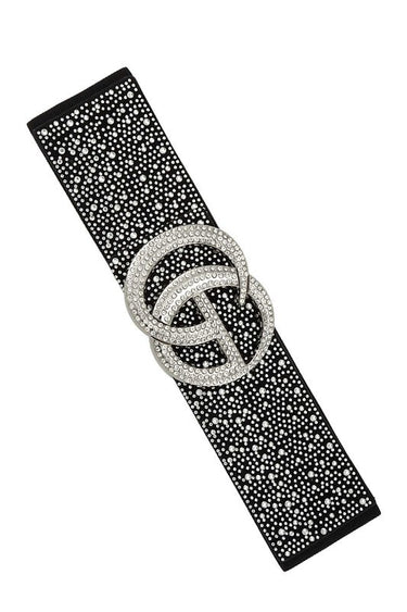 Rhinestone GO Buckle Elastic Belt - Black/Clear - Palazzo Couture Online