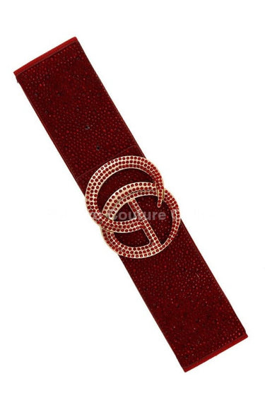 Rhinestone GO Buckle Elastic Belt (Red) - Palazzo Couture Online