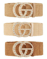 Rhinestone GO Charm Elastic Belt (Cognac) - Palazzo Couture Online