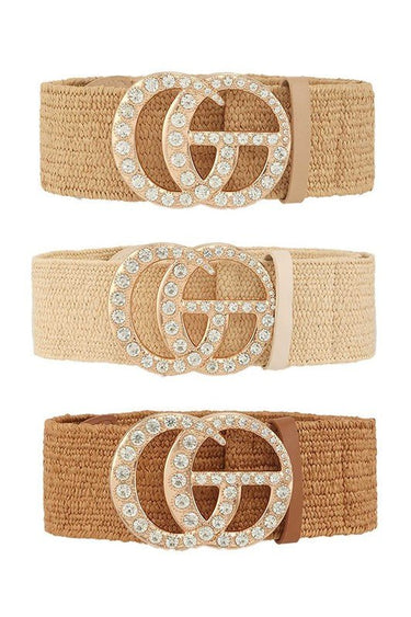 Rhinestone GO Charm Elastic Belt (Cognac) - Palazzo Couture Online
