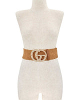 Rhinestone GO Charm Elastic Belt (Cognac) - Palazzo Couture Online