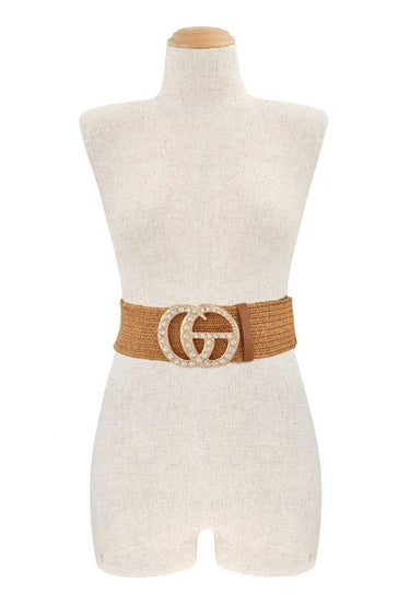 Rhinestone GO Charm Elastic Belt (Cognac) - Palazzo Couture Online