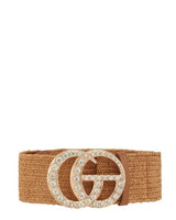 Rhinestone GO Charm Elastic Belt (Cognac) - Palazzo Couture Online