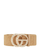 Rhinestone GO Charm Elastic Belt (Tan) - Palazzo Couture Online