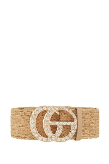 Rhinestone GO Charm Elastic Belt (Tan) - Palazzo Couture Online