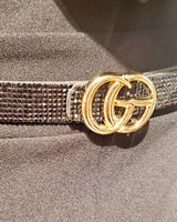 Rhinestone Great G Plain Belt (Black) - Palazzo Couture Online