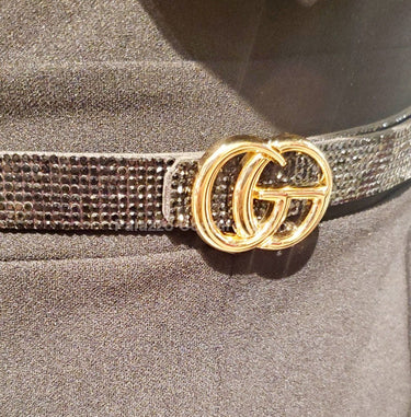 Rhinestone Great G Plain Belt (Black) - Palazzo Couture Online
