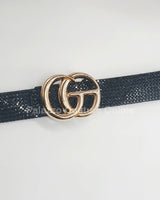 Rhinestone Great G Plain Belt (Black) - Palazzo Couture Online