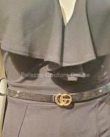 Rhinestone Great G Plain Belt (Black) - Palazzo Couture Online