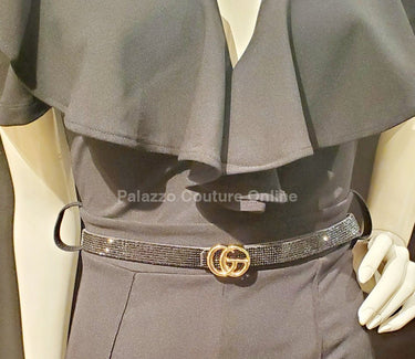 Rhinestone Great G Plain Belt (Black) - Palazzo Couture Online