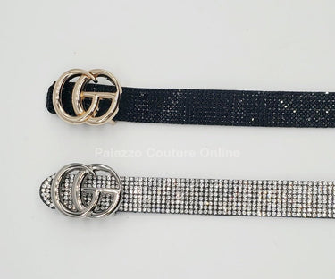 Rhinestone Great G Plain Belt (Black) - Palazzo Couture Online