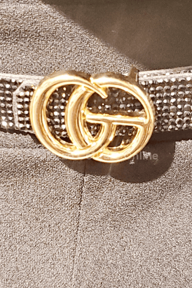 Rhinestone Great G Plain Belt (Black) - Palazzo Couture Online