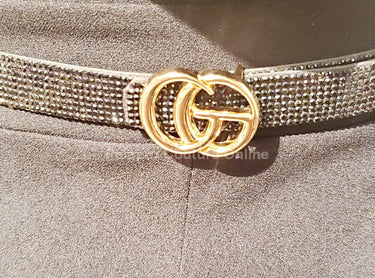 Rhinestone Great G Plain Belt (Black) - Palazzo Couture Online
