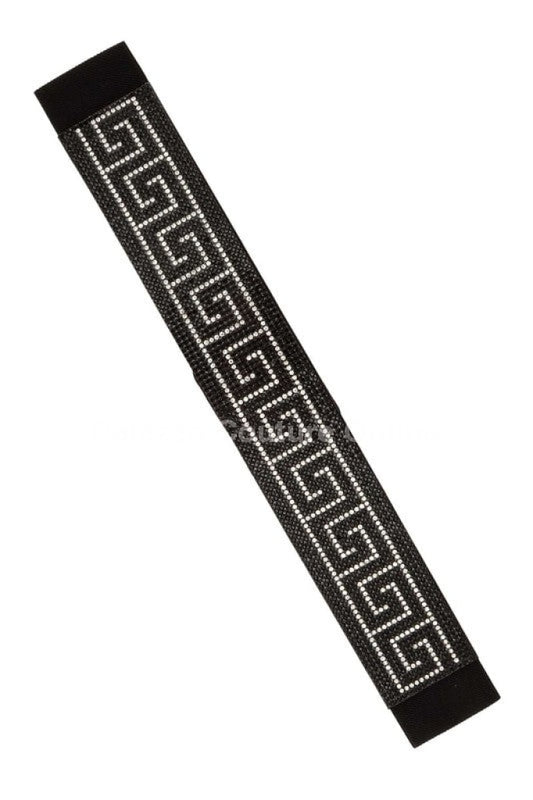Rhinestone Greek Buckle Elastic Belt Black / One Size