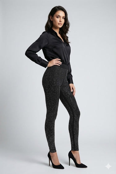 Rhinestone Pavé Leggings - Black/Clr - Palazzo Couture Online