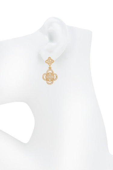 Quatrefoil Earrings with gold finish and sparkling pavé stones