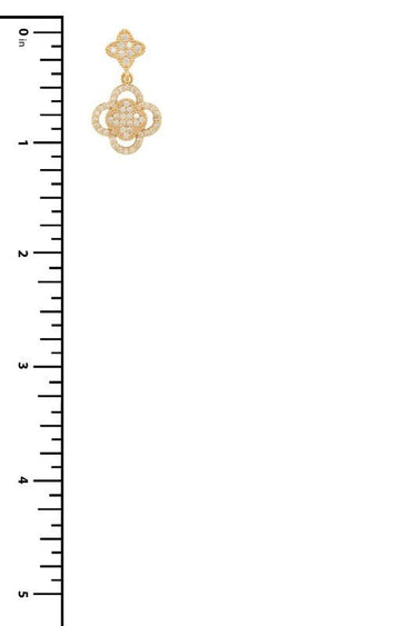 Gold drop earrings featuring open quatrefoil charm and rhinestones