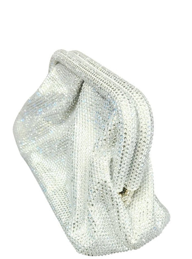 Silver Rhinestone Rain Clutch – Elegant structured party bag with chain