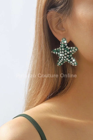Rhinestone Starfish Earrings in Green - women's statement jewelry