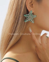 Rhinestone Starfish Earrings in Green for women - fashion jewelry by Palazzo Couture
