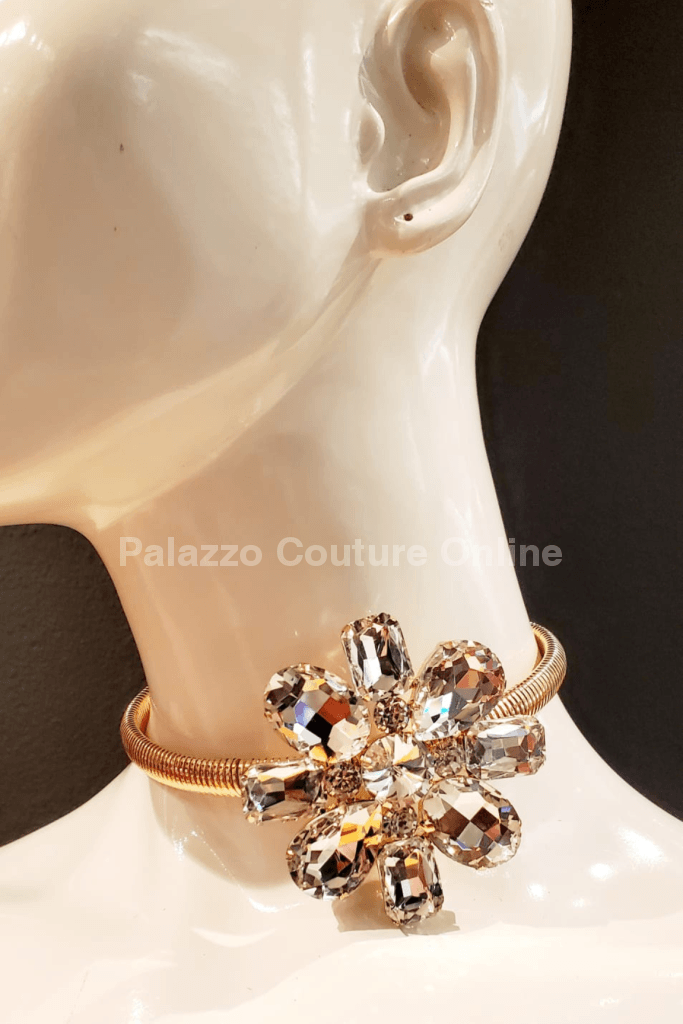 Rhinestone Stretchy Choker (Gold) Necklaces