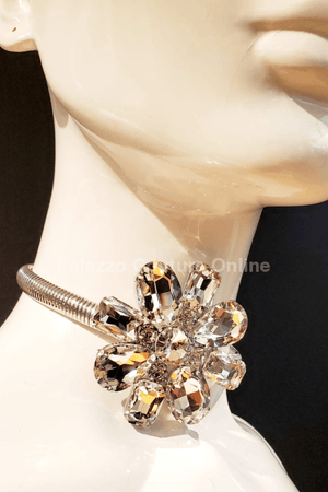 Rhinestone Stretchy Choker (Silver) Necklaces