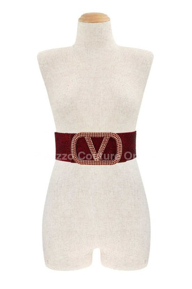 Rhinestone V Elastic Belt (Red) - Palazzo Couture Online