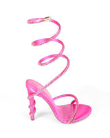 Rhinestone wrap heel in hot pink – spiral wrap‑around strap with rhinestone embellishments