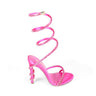 Rhinestone wrap heel in hot pink – spiral wrap‑around strap with rhinestone embellishments