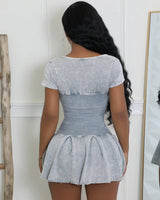 Ribbed Fitted Flare Mini Dress (Cement) - Palazzo Couture Online